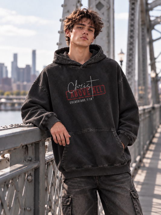 Christ Above All Snow-Washed Hoodie