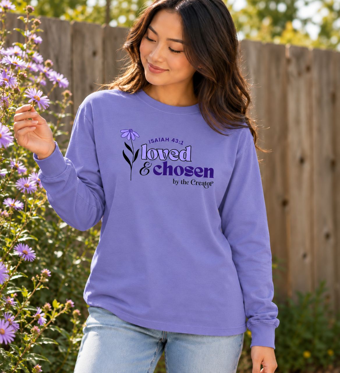 Loved & Chosen Violet Garment-Washed Long Sleeve Tee