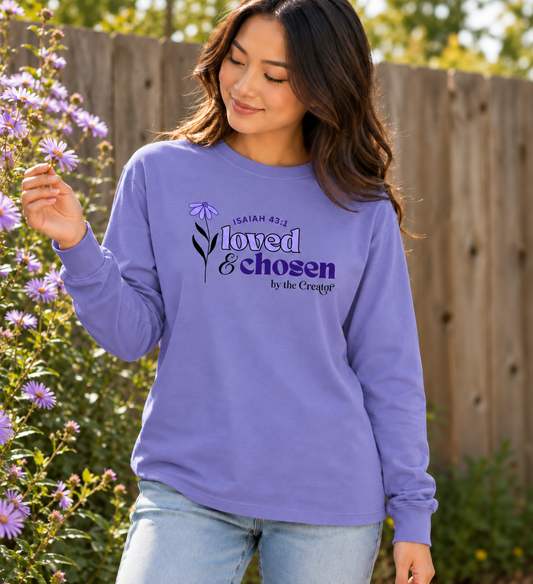Loved & Chosen Violet Garment-Washed Long Sleeve Tee